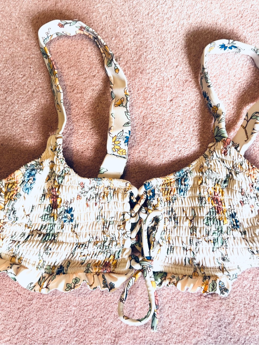 Floral Smocked Cream Bikini Top with 3 Black Swim Bottoms - Women Swim - Picture 9 of 15